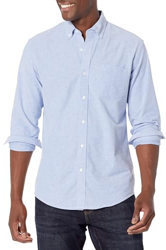 Amazon Essentials Men's Regular-Fit Long-Sleeve Pocket Oxford Shirt, Blue, M