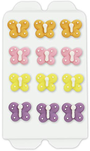 Backdeko Schmetterlinge | versch. Farben - ca. 20mm/Deko-Teil - 12 Stück im 10g Pack | Bunter Zuckerdekor um selbstgebackene Cupcakes & Torten zu verzieren - Backwaren einfach zu Hause dekorieren