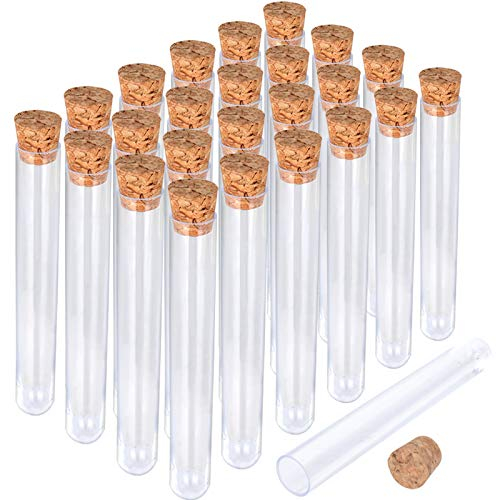 HNYYZL 25Pcs Clear Plastic Test Tubes with Cork Stoppers, 15x100mm 10ml, Good Seal for Jewelry Seed Beads Powder Spice Liquid Storage, Lab Use or Decoration