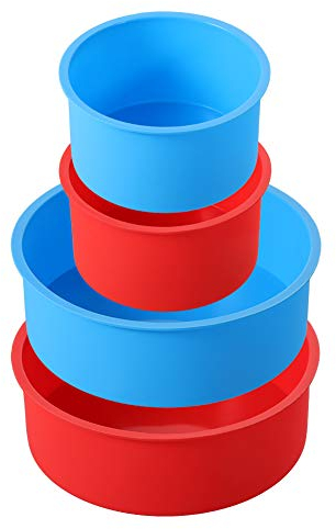 fanshiontide 4 Pcs Silicone Cake Moulds Tins Red and Blue Round Cake Pan Set 4 6 Non-Stick Baking Molds Cake Mould Pastry Baking Tray