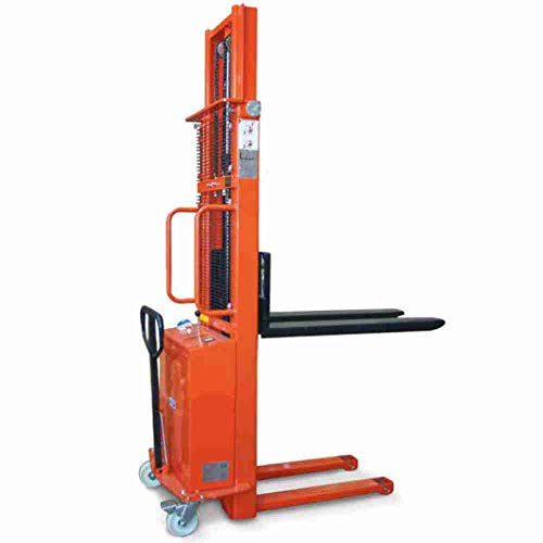 sollevatore elettrico a trazione manuale portata kg.1000 carrello elevatore semielettrico h.Max.Mm.3000 economico ed affidabile per magazzino con batteria e carica batteria inclusi - NS30EF