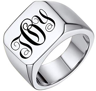 PROSTEEL Herren Ring hochglanzpoliert personalisiert Initialen Monogramm Bandring Größe 59 Simpel Punk Stil Edelstahl Siegelring Hip Hop Ringe für Jungen Männer Weihnachten