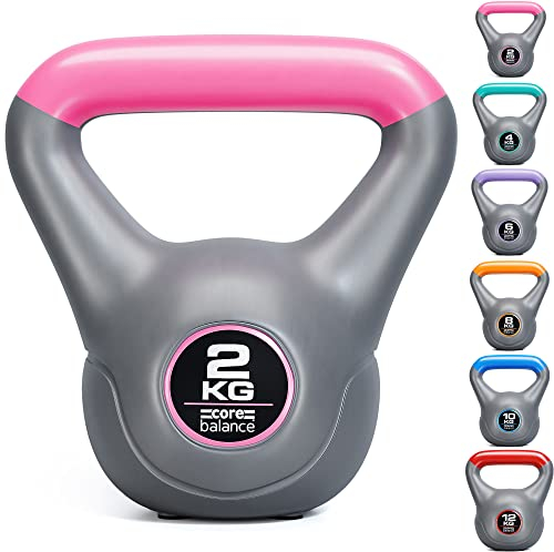 Core Balance Grey Vinyl Kettlebell Weight, Home Gym Strength Training, Cardio Workout, Colour Coded, Non Slip Rubber Feet