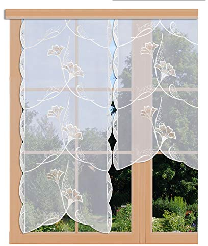 artex deko Scheibenhänger Ginko in Beige echte Plauener Spitze Moderne Flächengardine Scheibengardine mit Blumen-Muster 47 x 50 cm