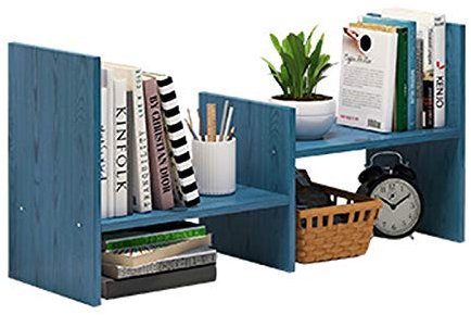 jbshop Bücherregal Raumteiler Bücherregal Büro-Schreibtisch-Lagerung Regal Einfachen Desktop-Anzeigen-Regal Startseite Bücherregal, L 25.2 „x W 6.7“ x H 14,2, Blau Büroregal Aktenregal Ordnerregal