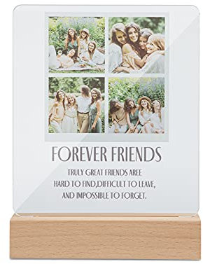 Personalisierte Fotos Plaque Acryltafel Graviert 4 Bilder und Text Transparenter Kunststoffrahmen Desktop Dekor Geschenk für Frauen Familie Beste Freunde Mutter Freundin Holzständer