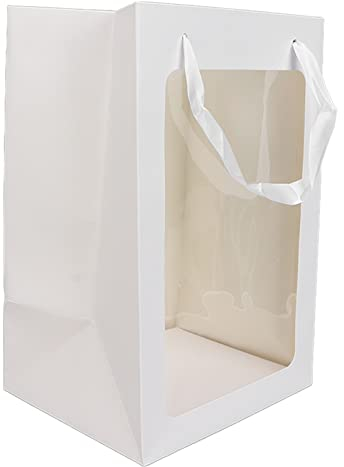 Transparentpapier-Geschenkverpackungsbeutel mit Griffen, Geschenktüten mit Fenster-Rechteck-Form, Große Papiertüten für Süßigkeiten, Wiederverwendbare, Mattierte Taschen für(Weiß)