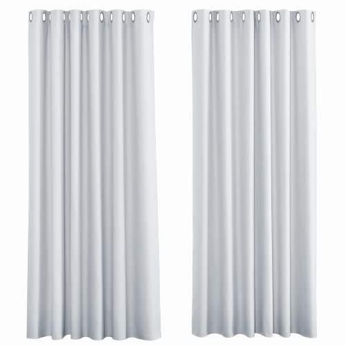PONY DANCE Vorhang Wärmeisolierend Extra Breite Gardinen Wohnzimmer 2er Set H 245 x B 200 cm Verdunklungsvorhänge mit Ösen Thermal Curtains for Living Room, Grau-weiß