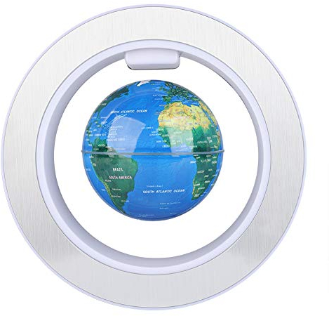 LANTRO JS Globe en lévitation magnétique avec lumière LED, globes flottants rotatifs, gadget de bureau, pour homme, décoration de bureau (réglementations américaines), bleu)