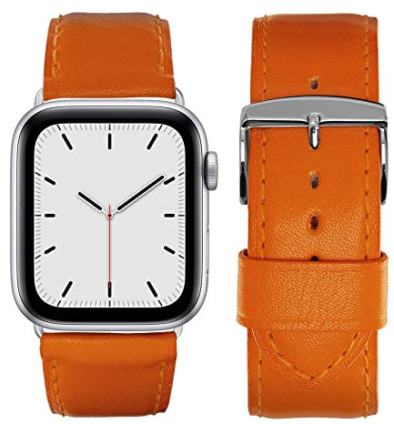 Eternel - Holi Bracelet éclatant - Compatible toutes Apple Watch - 41/42mm - Fait main en France - Tannage végétal - Orange - Adaptateurs aluminium argent