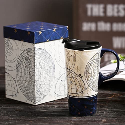 DUSVALLY Ceramic Mug Tall Coffee Mug with Lid and Gift Box 17oz.Starstruck