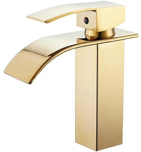 imiiHO 014 Rubinetto da bagno, rubinetto da bagno, rubinetto freddo e caldo, rubinetto miscelatore per lavabo, rubinetto con tubi, in acciaio inox 304 (oro cromato)
