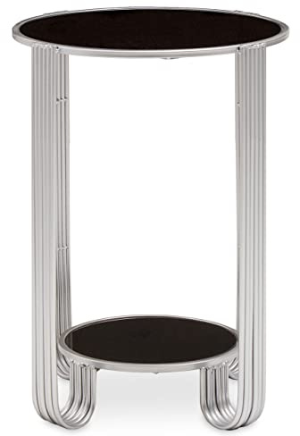 Premier housewares Round End Table Black Mirror and Silver Frame/Luxe Coffee Table/Round Furniture/Garden Coffee Table/Small Coffee Table Dimensions W40 x D40 x H55cm.