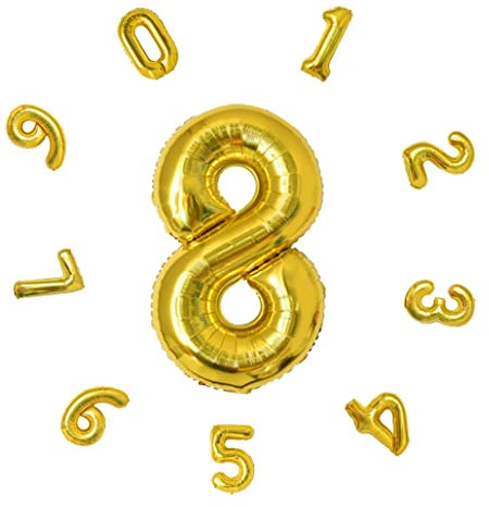 Zahlen Luftballon ca.101cm, Folienballon Zahl 8 Gold, Helium Folienballon für Geburtstagsdeko, Party Deko,Neujahrsdekoration, Jubiläumsdekoration, Hochzeitsdeko (Gold, #8)