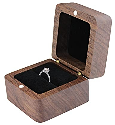 FuninCrea Personalisierte Holz Ring Box, kleine Verlobungs Ringschatulle mit Single Slot, Quadratische Hochzeit Ringe Schachtel Retro Ringe Geschenkbox für Hochzeitszeremonie, Valentinstag (Schwarz)