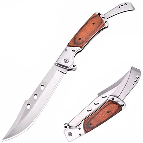 Klappmesser 7Cr17 Edelstahl Taschenmesser Holzgriff, Outdoor Survival Messer für Camping,Angeln,Jagd,Rettungsmesser Jagdmesser Taktisches mit großer Klinge und langer Klinge Zweihandmesser (Type-8)