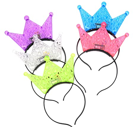 SOLUSTRE Krone Leuchten Led Blinkendes Leuchtendes Kronenstirnband 5 Leuchtende Kronen LED Glänzendes Stirnband Krone Kopfbedeckung Partyzubehör Niedliches Leuchten Geburtstags Kronen
