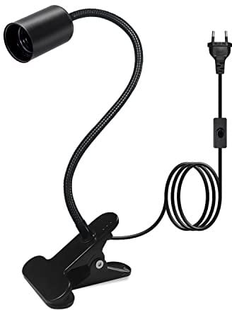 Portalampada E27 con Pinza, Lampada a Morsetto con Collo di Cigno Flessibile, Porta Lampada da Tavolo con Clip, Lampada Clip per Lampada da Tavolo a LED Con Cavo 220CM e Interruttore