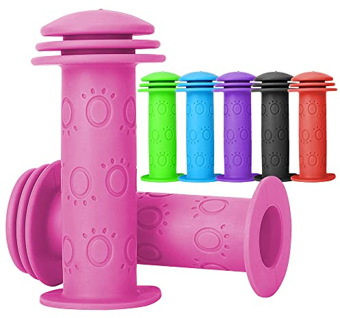 Fahrradgriffe Kinder - lenkergriffe Fahrrad Kinder 22mm mit Höchster Sicherheit Prallschutz | lang 105mm Kinderfahrrad Griffe für Roller,Dreirad,Kinder Laufrad,Kinderfahrrad (Rosa)