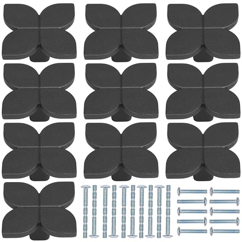 Kurtzy Pack de 10 Tiradores Cajones y Gabinetes Negros - Forma de Hoja - 42 x 23 mm - Pomos para Cajones Aleación de Zinc con Tornillos - Para Cocina, Alacenas, Gabinetes, Armarios o Cajones