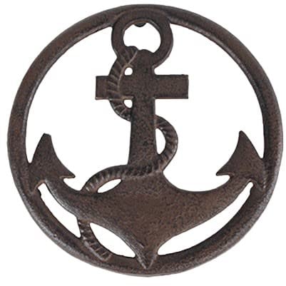 Topfuntersetzer Anker aus Gusseisen zum Hänger oder Stellen Ø 20 cm - Wandskulptur Anker zum Hängen - Untersetzer Anker aus Eisen - Wanddeko Anker aus Gusseisen im Vintage-Look