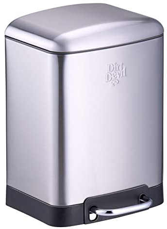 Dirt Devil Tretmülleimer 6L – Mülleimer Küche mit Soft Close – Abfalleimer aus Edelstahl – Herausnehmbarer Inneneimer – Küchenmülleimer - 23 x 22,5 x 32,5 CM – Silber