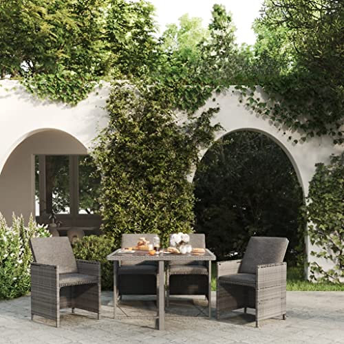 KOIECETA Gartenmöbel Set mit Kissen Sitzgruppe Gartenset Sitzgarnitur Gartentisch Esstisch Tisch Stühle Poly Rattan (Grau, 4X Sessel + Tisch/109 cm Tischlänge)