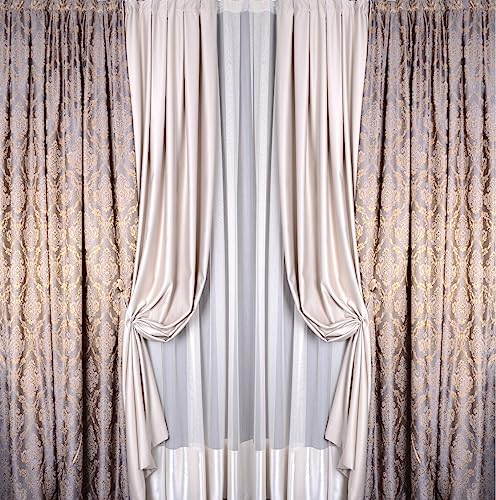 2x Set Luxus fertig Vorhänge Gardine nach Maß Jacquard Textur klassisch Barock Braun Gold Wohnzimmer Schlafzimmer Haus Wohnung Villa 140 cm breit 140 - 300 cm Lang (120 x140 cm) (280 x140 cm)
