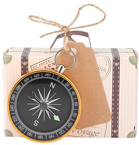 Lwuey Mini Koffer Gastgeschenke Hochzeits, 20 Stück Vintage Kraftpapier Geschenkebox mit Kompass Schokolade Süßigkeiten Gäste Souvenirs Dusche Geburtstagsfeier Dekor Reisen Ornamente(Golden)