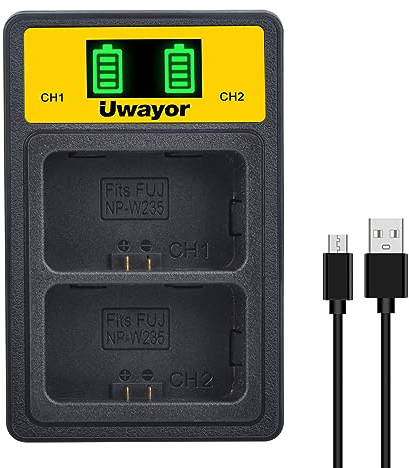 Uwayor NP-W235 Chargeur de batterie USB pour appareil photo FUJIFILM X-T5 X-T4 VG-XT4 X-S20 GFX50S II GFX100S X-H2 X-H2S W235LED2C-Y
