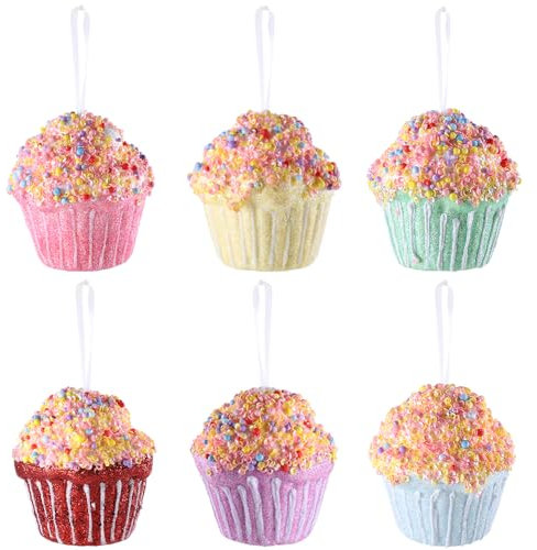 6 Stück Cupcake-Party-Dekorationen, hängende Weihnachtsbaum-Süßigkeiten-Geschenk, Macaron-Farbe, Dessert-Cupcake-Anhänger-Set für Weihnachten, Neujahr, Ostern, Geburtstag, Heim-Partyzubehör (Cupcake)