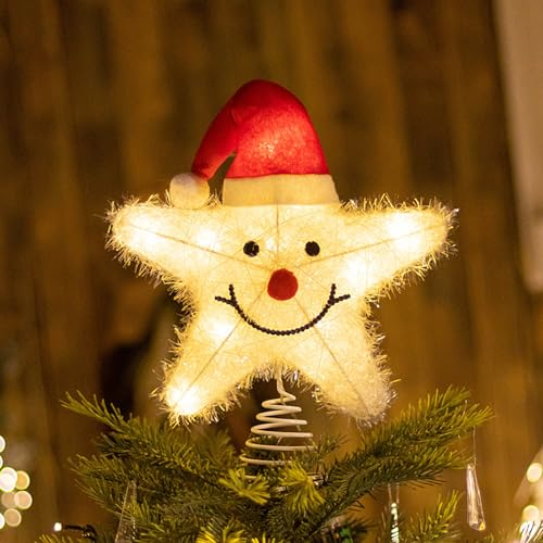 Weihnachtsbaumspitze Stern Topper, Weihnachtsbaum Stern Spitze mit LED Licht, Metall LED Beleuchtete Baumspitze Stern für Weihnachtsbaum, Weihnachtsbaumschmuck, Weihnachtsdeko (B)