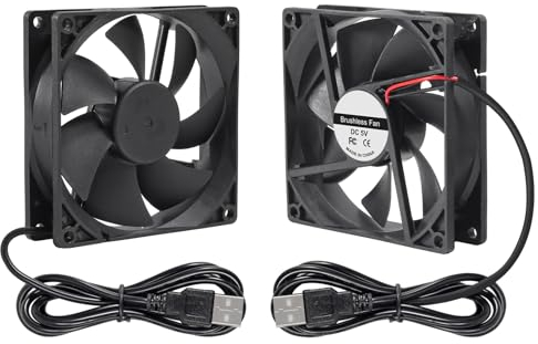 DORHEA 2PCS 9225 Fan 90x90x25mm DC 5V 92mm x 25mm USB Brushless Cooling PC Fan, Replacement Ball Bearing 92mm Fan for Cooling DIY PC Computer Case Fan - USB