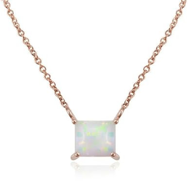 Gualiy Womens Rose Gold Necklace, Women 18K Gold Necklace with Square Opal Necklaces 45CM