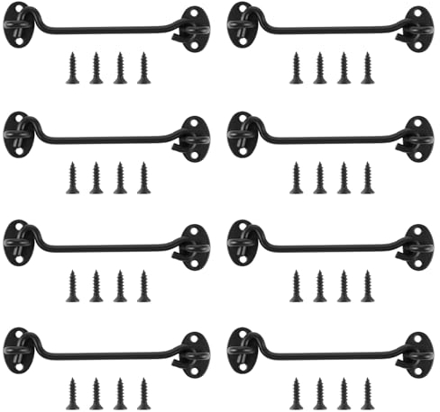 YAYODS 8 Piezas Ganchos para Tormentas con Ojales Ganchos para Cabina de Acero Inoxidable de 15 cm Ganchos para Puertas Negros Ganchos para Ventanas para Puertas Batientes de Madera, Contraventanas d