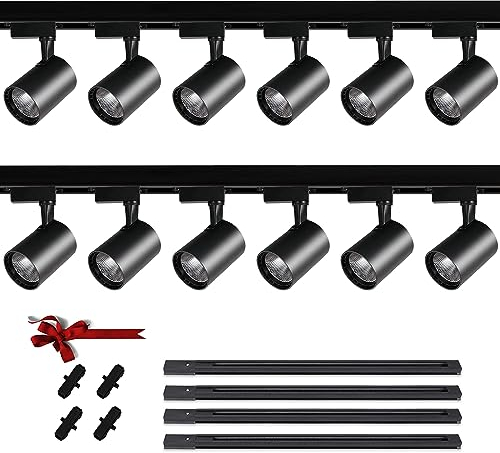 Bravsekai Schienenleuchte-Kit, 12 Stück LED H-Typ Schienenstrahler mit zusätzlichen 4m Schienenbeleuchtungsschienen, 20W 4000K Kaltweiß Schienensystem-Deckenleuchte für Innenräume