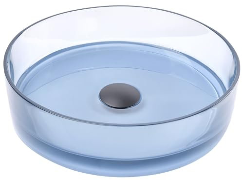 Lavabo sobre encimera de baño redondo solid surface transparente 36 cm azul Tolosa