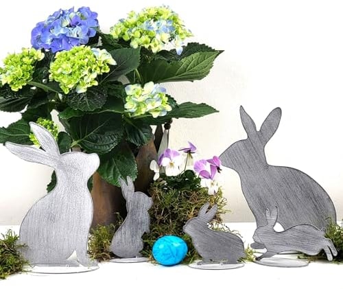 Storm's Gartenzaubereien Hasen Metalldeko 5-teilige Hasenfamilie stilvolle Osterdeko für Garten und Tisch modisches Grau, Metall, Shabby Look