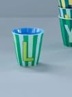 Rice Melamin Becher medium gestreift mit Buchstaben, Modell für Jungen blau/grün/mint- Töne, Größe 9 x 9 cm (L Junge)