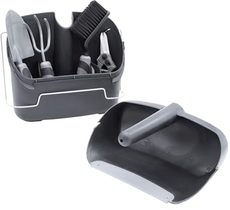 Boîte à outils de jardin pour balcon - 6 pièces - Kit d'outils de jardinage - Kit d'outils de jardin avec pelle, râteau, ciseaux à roses pour plantes en pot, fleurs en pot, parterre d'herbes