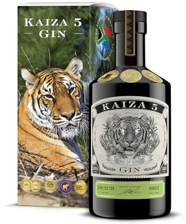 KAIZA 5 GIN - 0,5 l - 43% | Der ausgezeichnete Gin aus Südafrika/Kapstadt | Frisch, weich, exotisch mit schwarzer Johannisbeere und Grapefruit | Tigergin