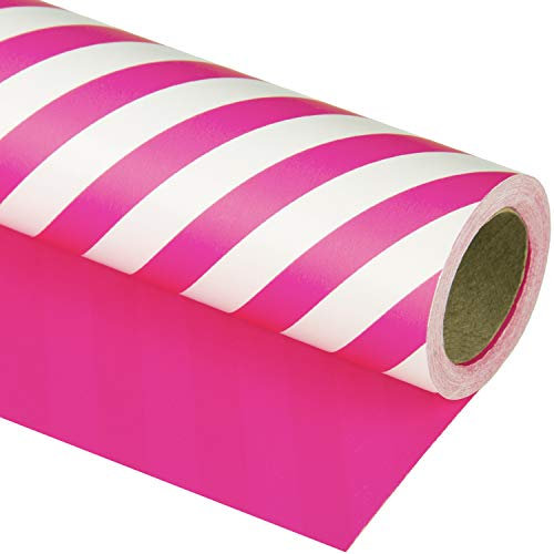 WRAPAHOLIC Wendbares Geschenkpapier – Mini-Rolle – 43 cm x 100 cm – Hot Pink und Streifen Design für Geburtstag, Urlaub, Hochzeit, Babyparty