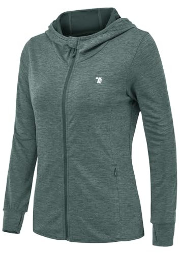 Rdruko Damen Sportjacke Atmungsaktiv SPF 50 Hoodie mit Reißverschlus Trainingsjacke Langarm Sun Shirt Sweatjacke mit Kapuze für Outdoor Sport (Cyan, L)
