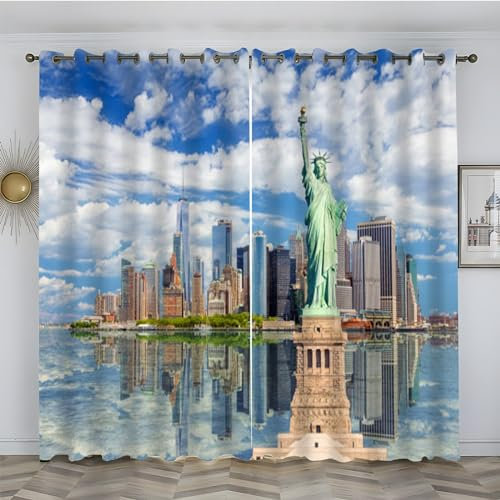 Linfye Vorhang USA-Freiheitsstatue Vorhänge Thermovorhang VerdunklungsVorhänge Verdunklungsvorhang Gardinen Mit öSen Vorhang Blickdicht Fenstervorhang Kinderzimmer 2 StüCke H 175 x B 140 cm