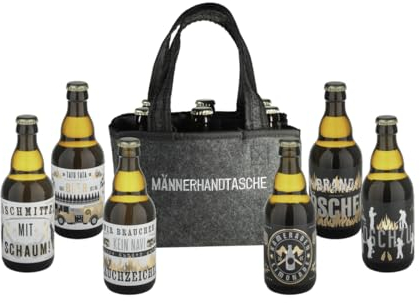 Jack's Männerhandtasche Feuerwehr/gefüllt mit 6 Bierflaschen/witzige Sprüche/Herrengeschenk/Partygeschenk/Sixpack/für echte Männer