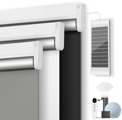 Motorized Blinds, Blackout Roller Blinds with Remote Control & Solar Panel