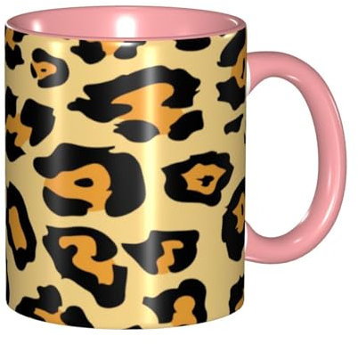 HSZSQZWH Schöne zweifarbige Keramikbecher mit Leopardenmuster – lebendige Tassen für Kaffee- und Teeliebhaber – bunte Heimdekoration