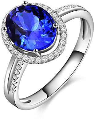 Bishilin Tansanit Ringe Damen Weißgold 750, Hochzeit Ringe Halo mit Oval Tansanit 1.15ct Verlobungsring Nickelfrei für Frauen Gr.65 (20.7)