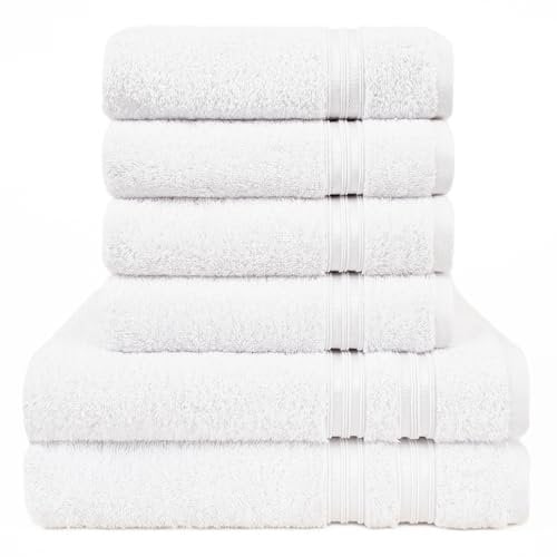 Hammetex 6 teiliges Handtuch Set, 100% Baumwolle Weich Saugstark Qualität Handtücher Set, 2 Badetücher 70x140 cm, 4 Handtücher 50x100 cm, Weiß