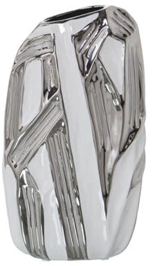 Alexandra House Living Vase, Weiß, Silber, Keramik, 14 x 7 x 25 cm